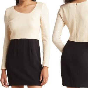 Dress the Population Long Sleeve Asymmetrical Sequence Cocktail Dress Size S